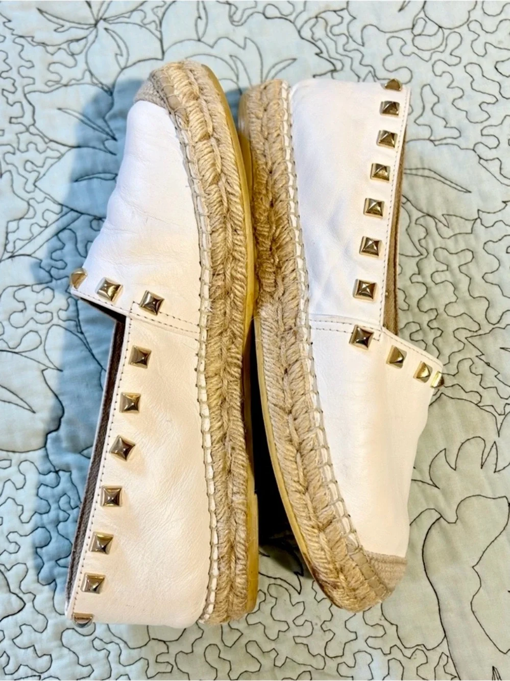 💥Vidorreta Made in Spain White Leather Studded Espadrille Flats EU 37 US 6.5💛
